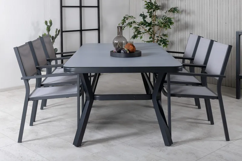 Virya Matgrupp Utomhus 200 cm + 6 Copacabana Stapelbara Stolar - Svart - Utemöbler - Utegrupp - Matgrupp utomhus