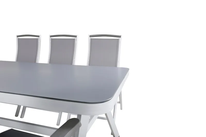 Virya Matgrupp Utomhus 200cm + 6 Albany Positionsstolar - Vit/Grå - Utemöbler - Utegrupp - Matgrupp utomhus