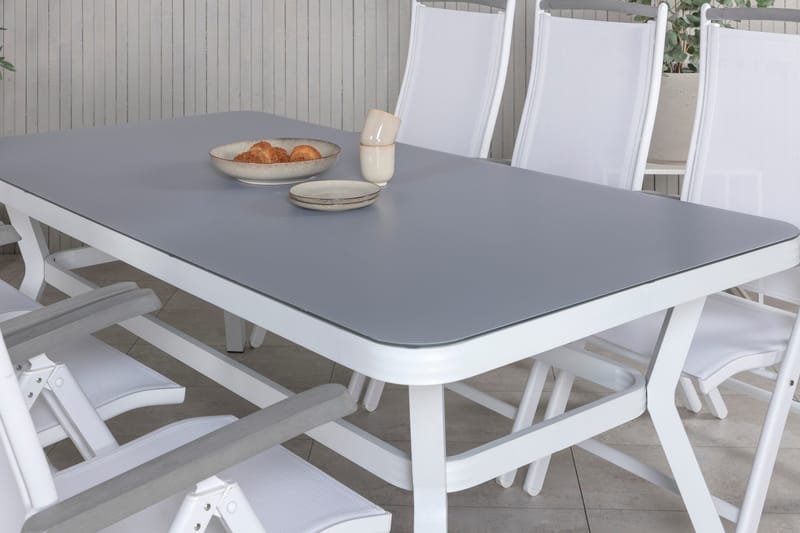 Virya Matgrupp Utomhus 200cm + 6 Albany Positionsstolar - Vit/Grå - Utemöbler - Utegrupp - Matgrupp utomhus
