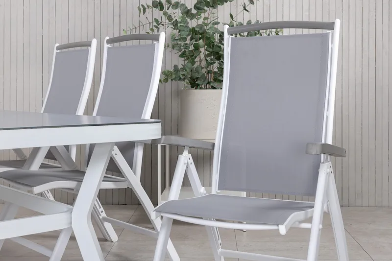 Virya Matgrupp Utomhus 200cm + 6 Albany Positionsstolar - Vit/Grå - Utemöbler - Utegrupp - Matgrupp utomhus