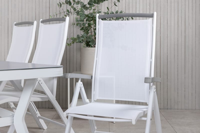 Virya Matgrupp Utomhus 200cm + 6 Albany Positionsstolar - Vit/Grå - Utemöbler - Utegrupp - Matgrupp utomhus