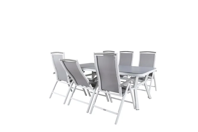 Virya Matgrupp Utomhus 200cm + 6 Albany Positionsstolar - Vit/Grå - Utemöbler - Utegrupp - Matgrupp utomhus