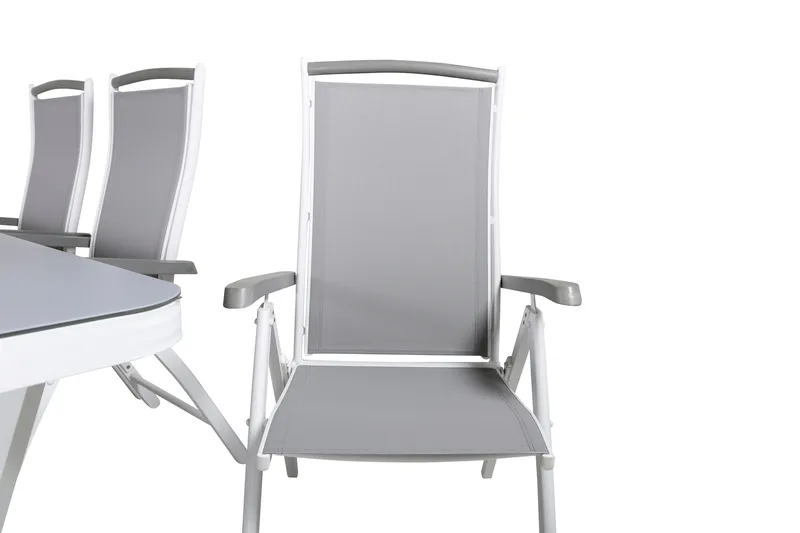 Virya Matgrupp Utomhus 200cm + 6 Albany Positionsstolar - Vit/Grå - Utemöbler - Utegrupp - Matgrupp utomhus