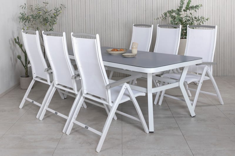 Virya Matgrupp Utomhus 200cm + 6 Albany Positionsstolar - Vit/Grå - Utemöbler - Utegrupp - Matgrupp utomhus