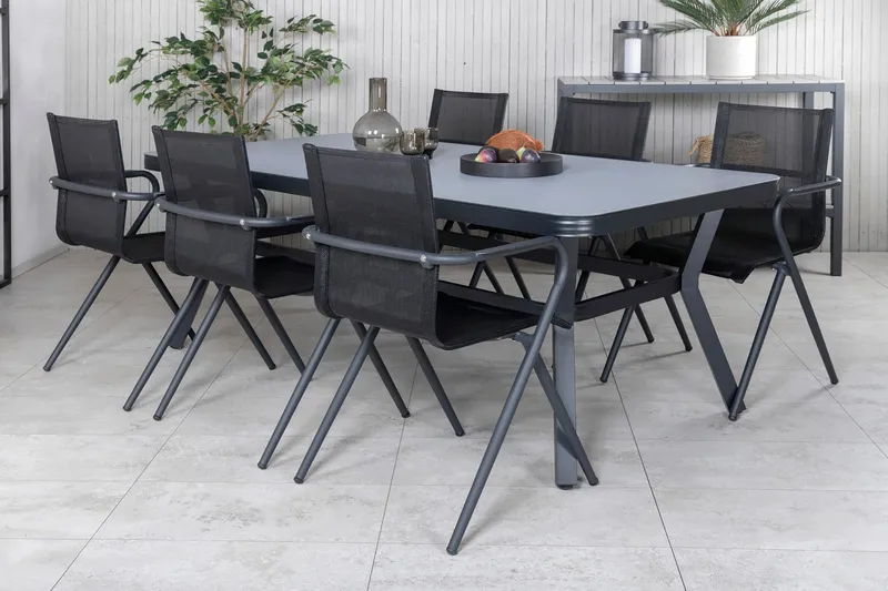 Virya Matgrupp Utomhus 200cm + 6 Alina Matstolar - Brun/Vit - Utemöbler - Utegrupp - Matgrupp utomhus