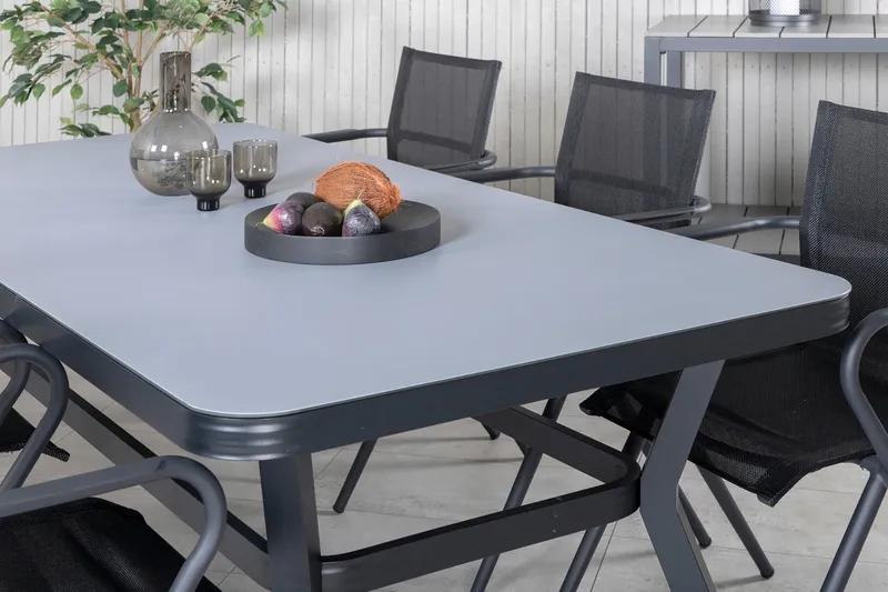 Virya Matgrupp Utomhus 200cm + 6 Alina Matstolar - Brun/Vit - Utemöbler - Utegrupp - Matgrupp utomhus