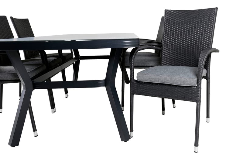 Virya Matgrupp Utomhus 200cm + 6 Anna Matstolar - Svart/Grå - Utemöbler - Utegrupp - Matgrupp utomhus