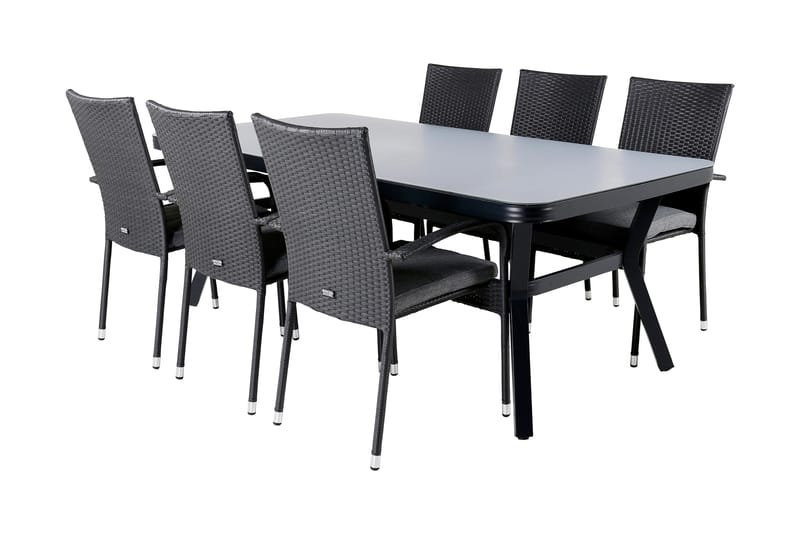 Virya Matgrupp Utomhus 200cm + 6 Anna Matstolar - Svart/Grå - Utemöbler - Utegrupp - Matgrupp utomhus