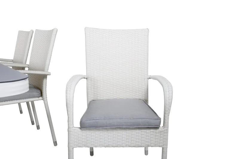 Virya Matgrupp Utomhus 200cm + 6 Anna Matstolar - Vit/Grå - Utemöbler - Utegrupp - Matgrupp utomhus