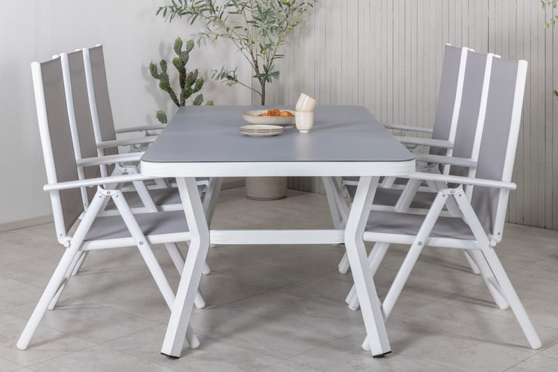 Virya Matgrupp Utomhus 200cm + 6 Break Positionsstolar - Vit/Grå - Utemöbler - Utegrupp - Matgrupp utomhus