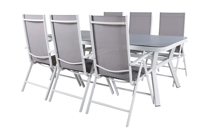 Virya Matgrupp Utomhus 200cm + 6 Break Positionsstolar - Vit/Grå - Utemöbler - Utegrupp - Matgrupp utomhus