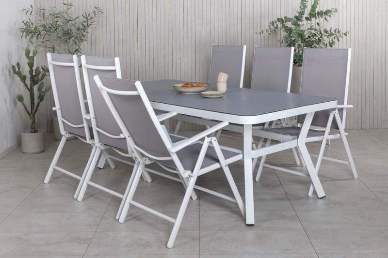 Virya Matgrupp Utomhus 200cm + 6 Break Positionsstolar - Vit/Grå - Utemöbler - Utegrupp - Matgrupp utomhus