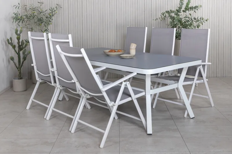 Virya Matgrupp Utomhus 200cm + 6 Break Positionsstolar - Vit/Grå - Utemöbler - Utegrupp - Matgrupp utomhus