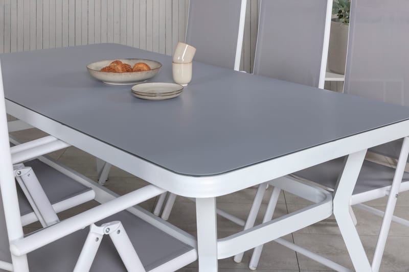 Virya Matgrupp Utomhus 200cm + 6 Break Positionsstolar - Vit/Grå - Utemöbler - Utegrupp - Matgrupp utomhus