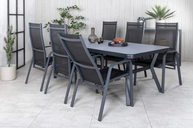 Virya Matgrupp Utomhus 200cm + 6 Copacabana Reclinerstolar - Brun/Vit - Utemöbler - Utegrupp - Matgrupp utomhus