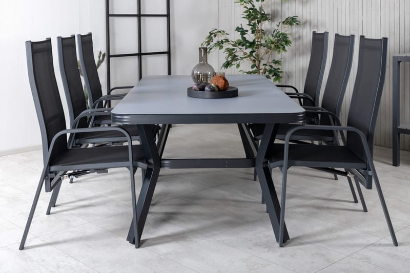 Virya Matgrupp Utomhus 200cm + 6 Copacabana Reclinerstolar - Brun/Vit - Utemöbler - Utegrupp - Matgrupp utomhus