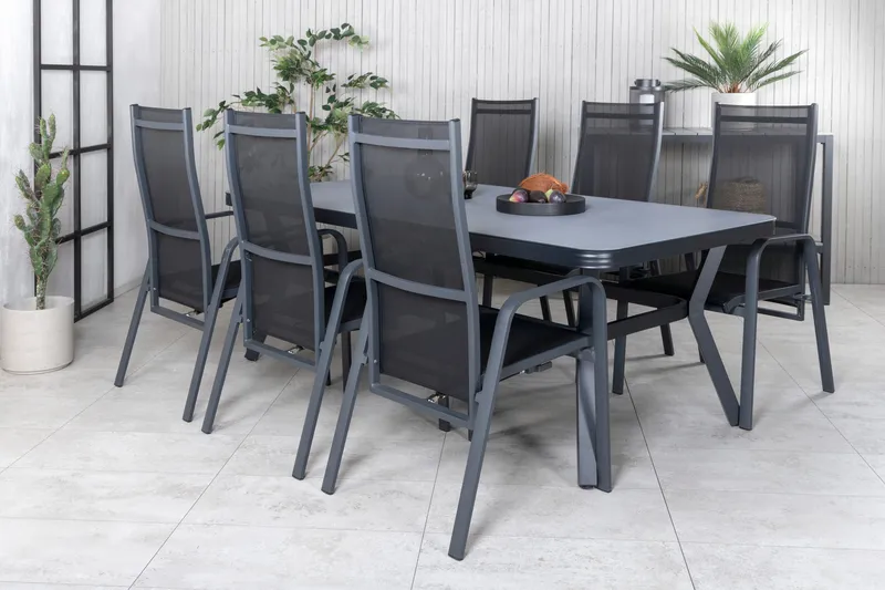 Virya Matgrupp Utomhus 200cm + 6 Copacabana Reclinerstolar - Brun/Vit - Utemöbler - Utegrupp - Matgrupp utomhus