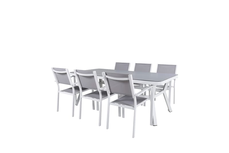 Virya Matgrupp Utomhus 200cm + 6 Copacabana Stapelbara Matstolar Utomhus Vit - Venture Home - Utemöbler - Utegrupp - Matgrupp utomhus
