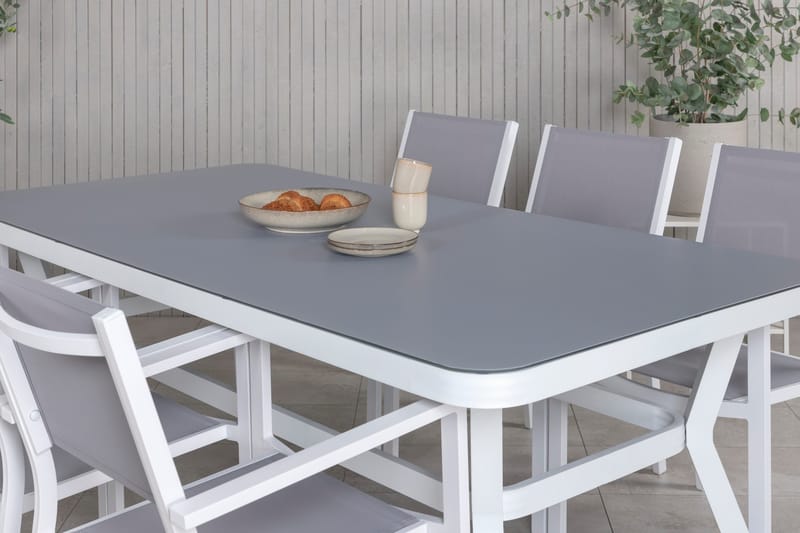Virya Matgrupp Utomhus 200cm + 6 Copacabana Stapelbara Matstolar Utomhus Vit - Venture Home - Utemöbler - Utegrupp - Matgrupp utomhus