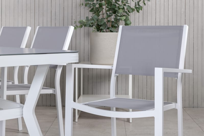 Virya Matgrupp Utomhus 200cm + 6 Copacabana Stapelbara Matstolar Utomhus Vit - Venture Home - Utemöbler - Utegrupp - Matgrupp utomhus