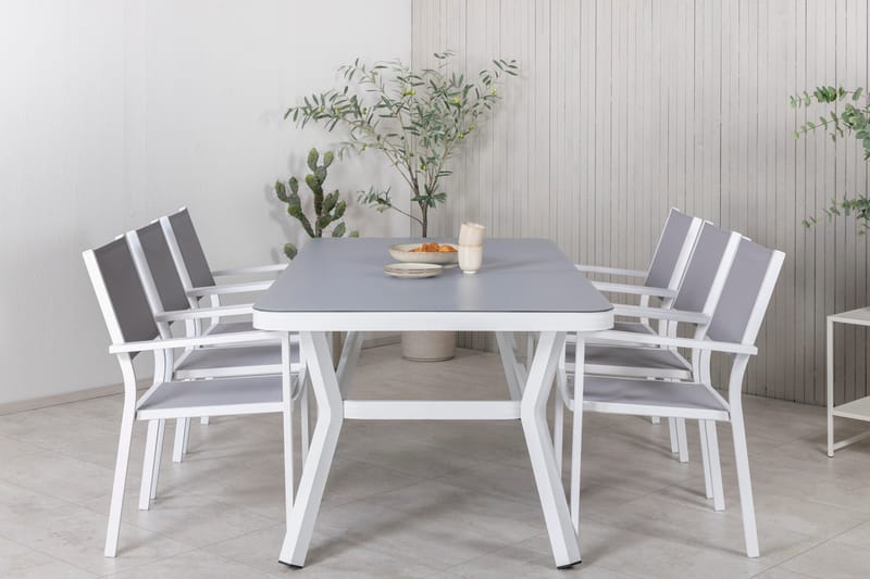 Virya Matgrupp Utomhus 200cm + 6 Copacabana Stapelbara Matstolar Utomhus Vit - Venture Home - Utemöbler - Utegrupp - Matgrupp utomhus