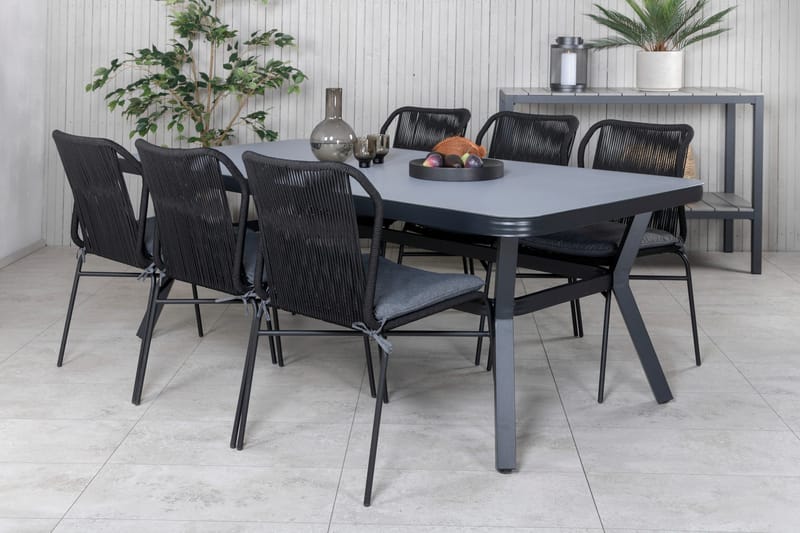 Virya Matgrupp Utomhus 200cm + 6 Julian Matstolar - Svart/Grå - Utemöbler - Utegrupp - Matgrupp utomhus