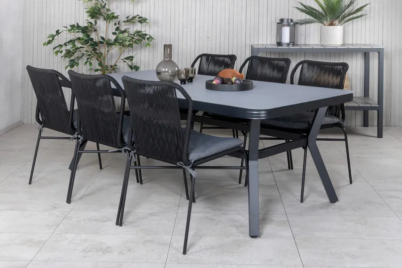 Virya Matgrupp Utomhus 200cm + 6 Julian Matstolar - Svart/Grå - Utemöbler - Utegrupp - Matgrupp utomhus