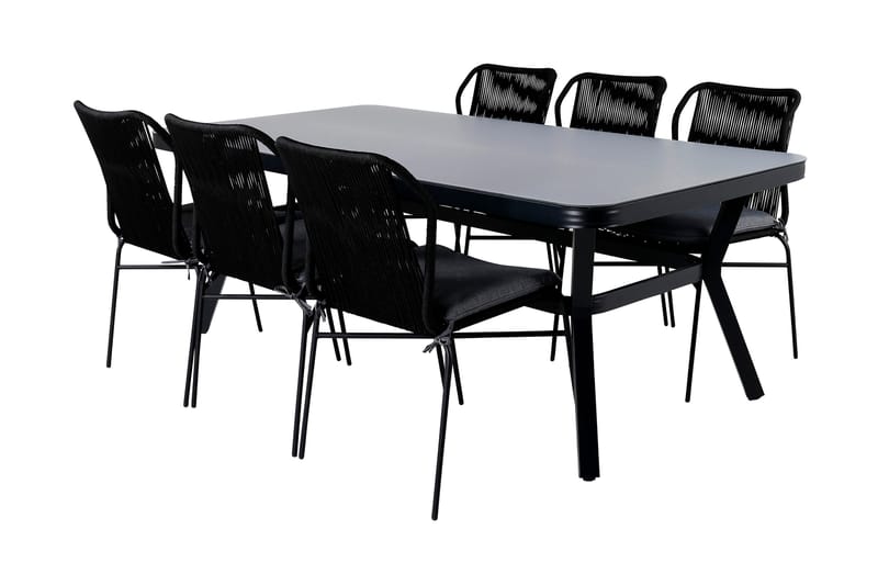 Virya Matgrupp Utomhus 200cm + 6 Julian Matstolar - Svart/Grå - Utemöbler - Utegrupp - Matgrupp utomhus