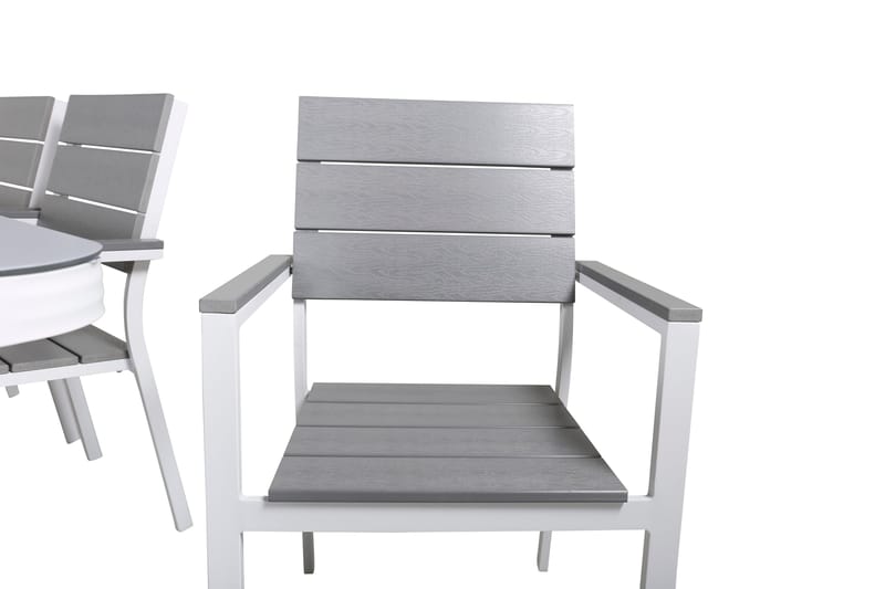 Virya Matgrupp Utomhus 200cm + 6 Levels Stapelbara Matstolar - Vit/Grå - Utemöbler - Utegrupp - Matgrupp utomhus