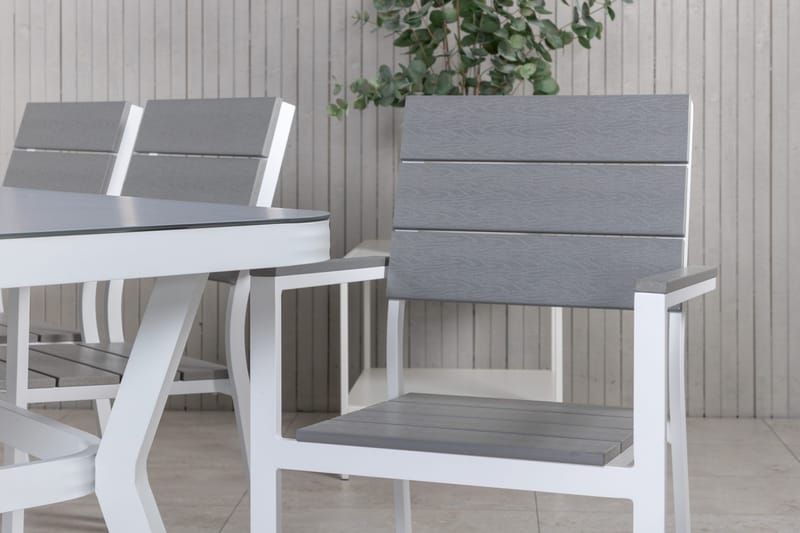 Virya Matgrupp Utomhus 200cm + 6 Levels Stapelbara Matstolar - Vit/Grå - Utemöbler - Utegrupp - Matgrupp utomhus
