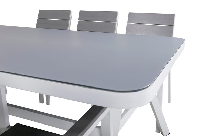 Virya Matgrupp Utomhus 200cm + 6 Levels Stapelbara Matstolar - Vit/Grå - Utemöbler - Utegrupp - Matgrupp utomhus