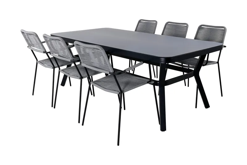 Virya Matgrupp Utomhus 200cm + 6 Lindos Karmstolar - Vit - Utemöbler - Utegrupp - Matgrupp utomhus