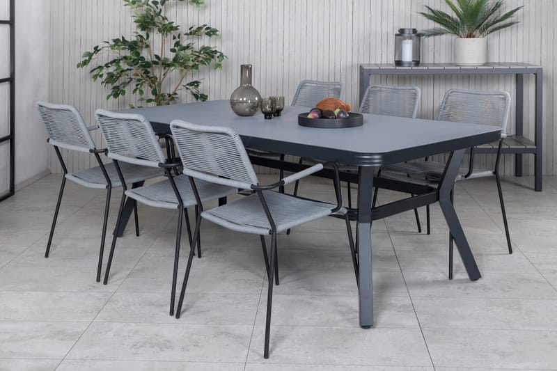 Virya Matgrupp Utomhus 200cm + 6 Lindos Karmstolar - Vit - Utemöbler - Utegrupp - Matgrupp utomhus
