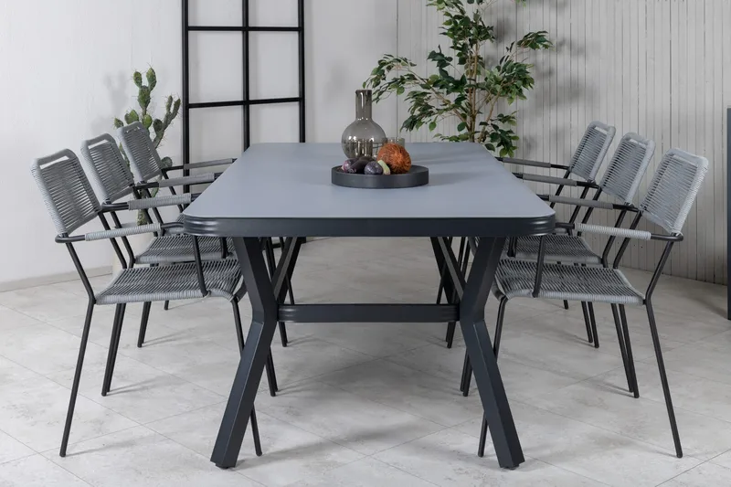 Virya Matgrupp Utomhus 200cm + 6 Lindos Karmstolar - Vit - Utemöbler - Utegrupp - Matgrupp utomhus