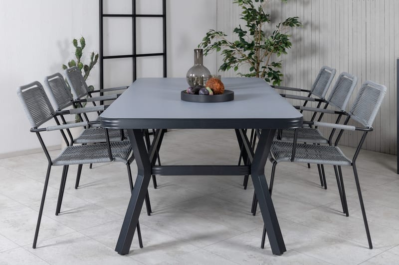 Virya Matgrupp Utomhus 200cm + 6 Lindos Karmstolar - Vit - Utemöbler - Utegrupp - Matgrupp utomhus