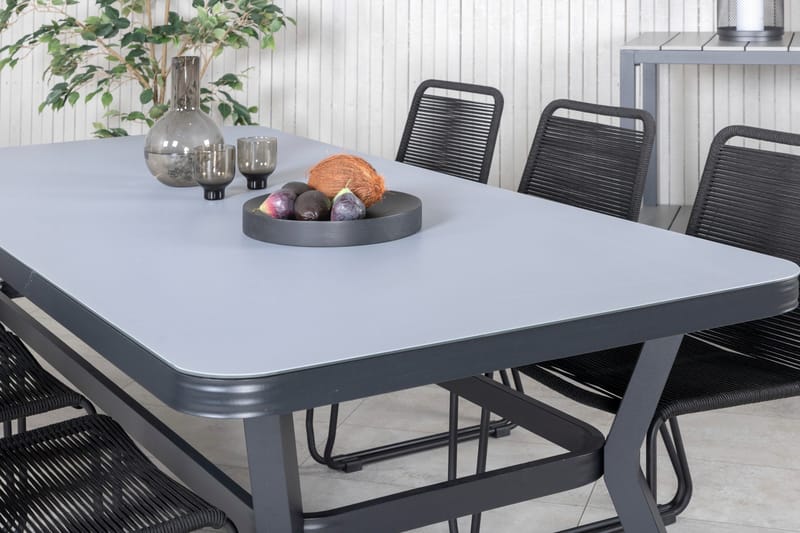 Virya Matgrupp Utomhus 200cm + 6 Lindos Stapelbara Matstolar - Brun/Vit - Utemöbler - Utegrupp - Matgrupp utomhus