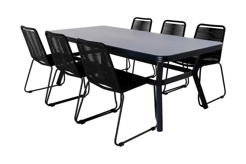 Virya Matgrupp Utomhus 200cm + 6 Lindos Stapelbara Matstolar - Brun/Vit - Utemöbler - Utegrupp - Matgrupp utomhus