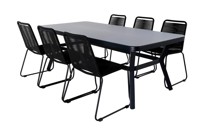 Virya Matgrupp Utomhus 200cm + 6 Lindos Stapelbara Matstolar - Brun/Vit - Utemöbler - Utegrupp - Matgrupp utomhus