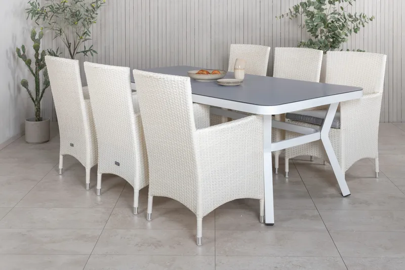 Virya Matgrupp Utomhus 200cm + 6 Malin Karmstolar - Svart/Grå - Utemöbler - Utegrupp - Matgrupp utomhus