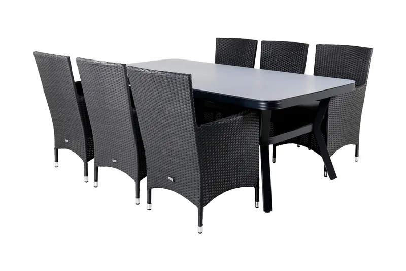 Virya Matgrupp Utomhus 200cm + 6 Malin Karmstolar - Svart/Grå - Utemöbler - Utegrupp - Matgrupp utomhus