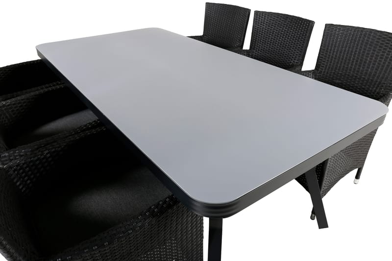 Virya Matgrupp Utomhus 200cm + 6 Malin Karmstolar - Svart/Grå - Utemöbler - Utegrupp - Matgrupp utomhus
