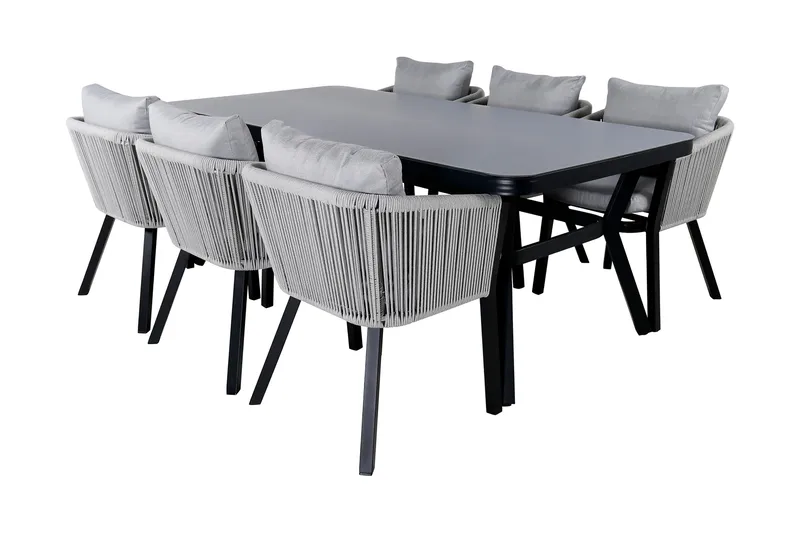 Virya Matgrupp Utomhus 200cm + 6 Matstolar - Svart - Utemöbler - Utegrupp - Matgrupp utomhus