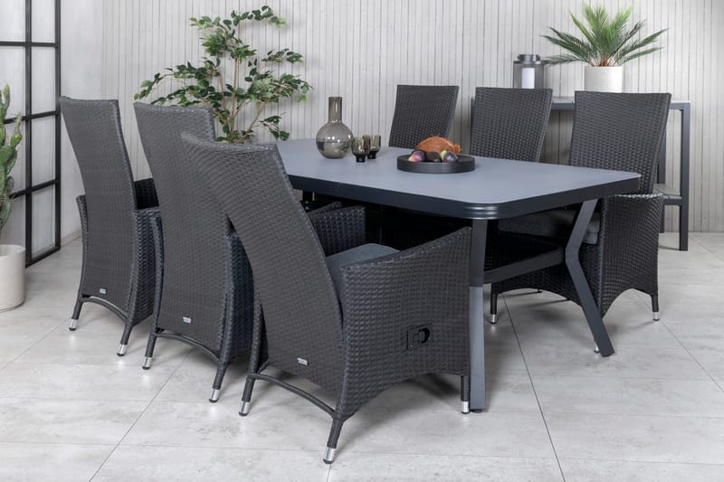 Virya Matgrupp Utomhus 200cm + 6 Padova Reclinerstolar - Svart - Utemöbler - Utegrupp - Matgrupp utomhus
