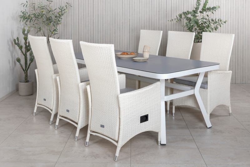 Virya Matgrupp Utomhus 200cm + 6 Padova Reclinerstolar - Vit - Utemöbler - Utegrupp - Matgrupp utomhus