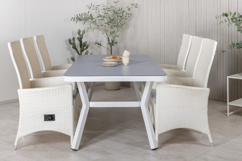 Virya Matgrupp Utomhus 200cm + 6 Padova Reclinerstolar - Vit - Utemöbler - Utegrupp - Matgrupp utomhus