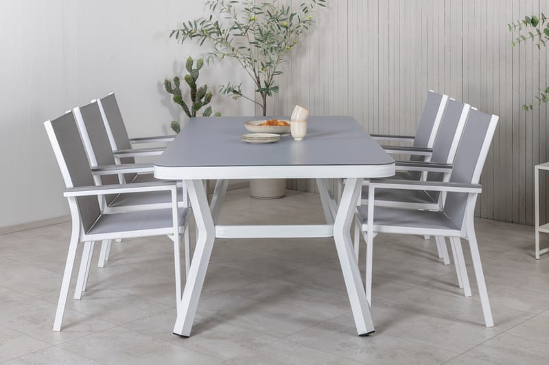 Virya Matgrupp Utomhus 200cm + 6 Parma Matstolar - Vit/Grå - Utemöbler - Utegrupp - Matgrupp utomhus