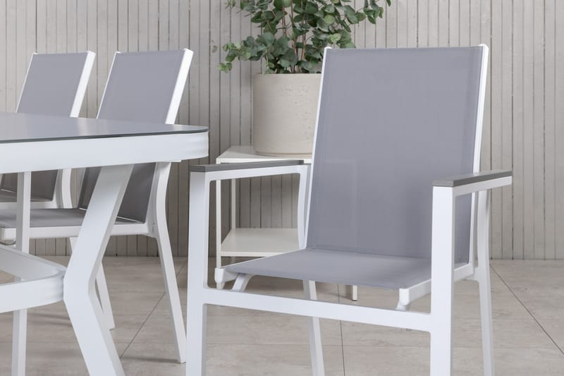 Virya Matgrupp Utomhus 200cm + 6 Parma Matstolar - Vit/Grå - Utemöbler - Utegrupp - Matgrupp utomhus