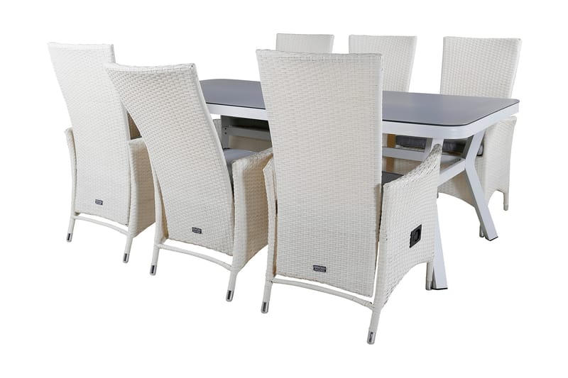 Virya Matgrupp Utomhus 200cm + 6 Padova Reclinerstolar - Vit - Utemöbler - Utegrupp - Matgrupp utomhus