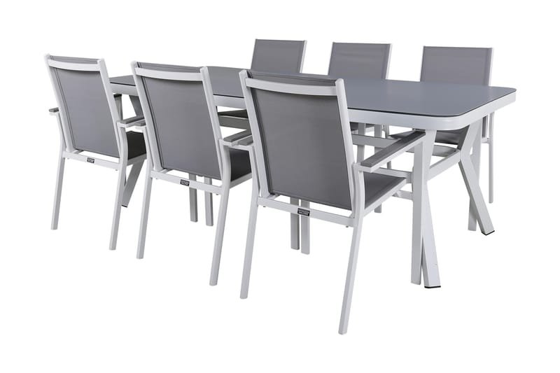 Virya Matgrupp Utomhus 200cm + 6 Parma Matstolar - Vit/Grå - Utemöbler - Utegrupp - Matgrupp utomhus