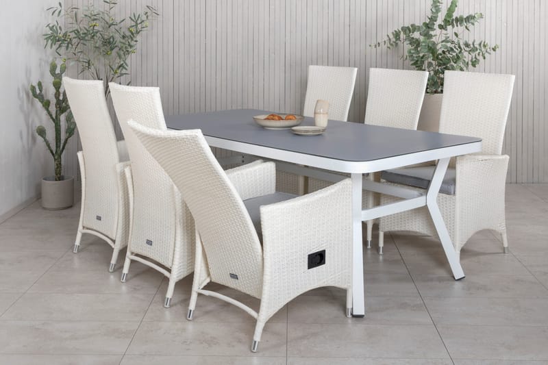 Virya Matgrupp Utomhus 200cm + 6 Padova Reclinerstolar - Vit - Utemöbler - Utegrupp - Matgrupp utomhus